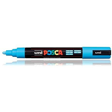 UNI-BALL Posca 5M 1.8-2.5 mm Bullet Shaped Paint Marker Pen | Reversible & Washable Tips | For Rocks Painting, Fabric, Wood, Canvas, Ceramic, Scrapbooking, DIY Crafts | Light Blue Ink, Pack of 1