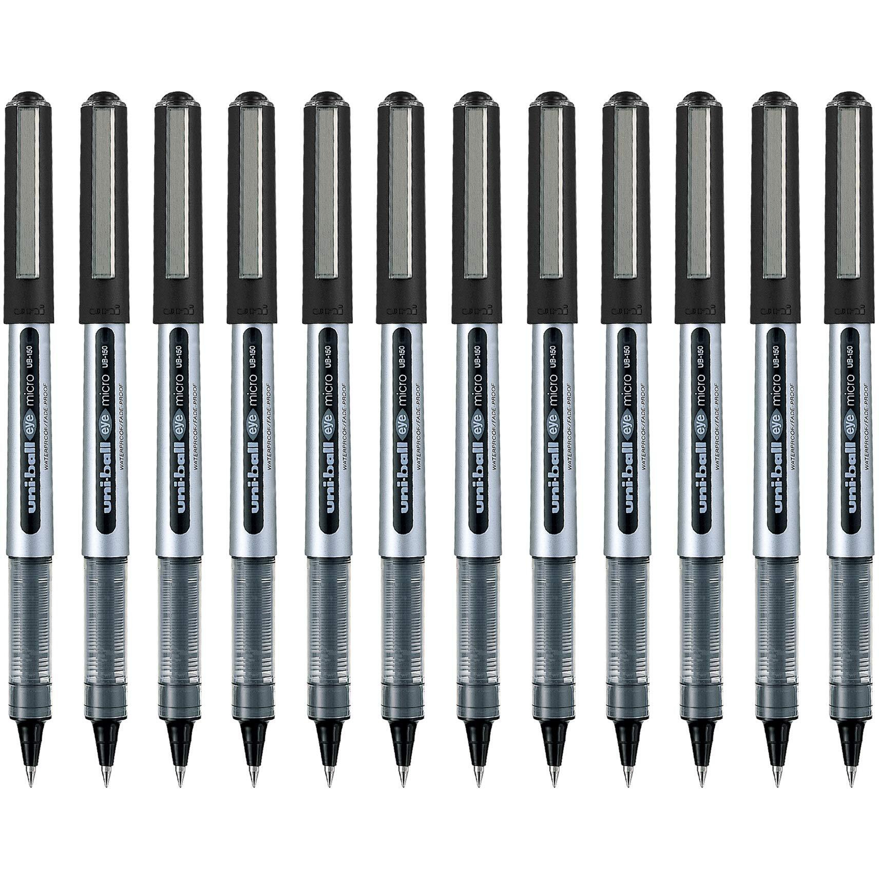 uni-ball Eye UB150 0.5mm Roller Ball Pen | Black Ink, Pack of 12