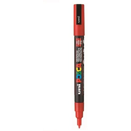 UNI-BALL Posca 3M 0.9-1.3 mm Bullet Shaped Paint Marker Pen | Reversible & Washable Tips | For Rocks Painting, Fabric, Wood, Canvas, Ceramic, Scrapbooking, DIY Crafts | Red Ink, Pack of 1