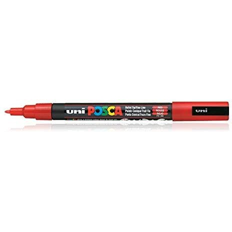 UNI-BALL Posca 3M 0.9-1.3 mm Bullet Shaped Paint Marker Pen | Reversible & Washable Tips | For Rocks Painting, Fabric, Wood, Canvas, Ceramic, Scrapbooking, DIY Crafts | Red Ink, Pack of 1