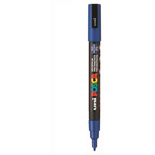 Uniball Posca 3M 0.9-1.3 mm Bullet Shaped Paint Marker Pen | Reversible & Washable Tips | For Rocks Painting, Fabric, Wood, Canvas, Ceramic, Scrapbooking, DIY Crafts | Blue Ink, Pack of 1
