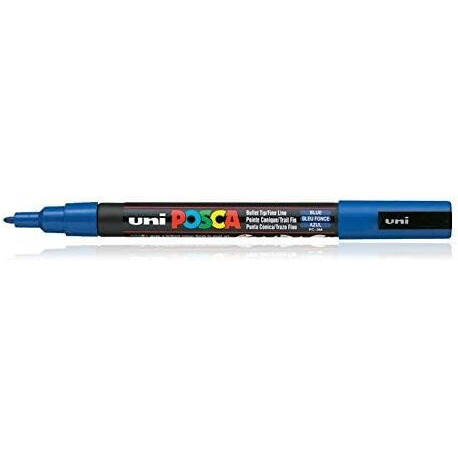 Uniball Posca 3M 0.9-1.3 mm Bullet Shaped Paint Marker Pen | Reversible & Washable Tips | For Rocks Painting, Fabric, Wood, Canvas, Ceramic, Scrapbooking, DIY Crafts | Blue Ink, Pack of 1