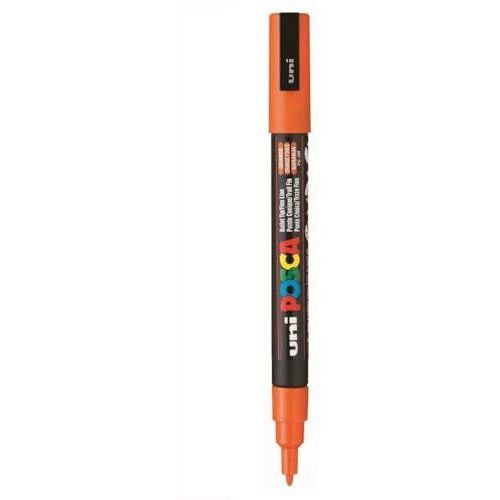 UNI-BALL Posca 3M 0.9-1.3 mm Bullet Shaped Paint Marker Pen | Reversible & Washable Tips | For Rocks Painting, Fabric, Wood, Canvas, Ceramic, Scrapbooking, DIY Crafts | Orange Ink, Pack of 1