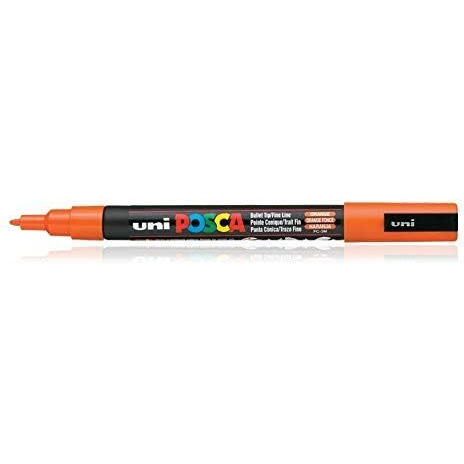 UNI-BALL Posca 3M 0.9-1.3 mm Bullet Shaped Paint Marker Pen | Reversible & Washable Tips | For Rocks Painting, Fabric, Wood, Canvas, Ceramic, Scrapbooking, DIY Crafts | Orange Ink, Pack of 1