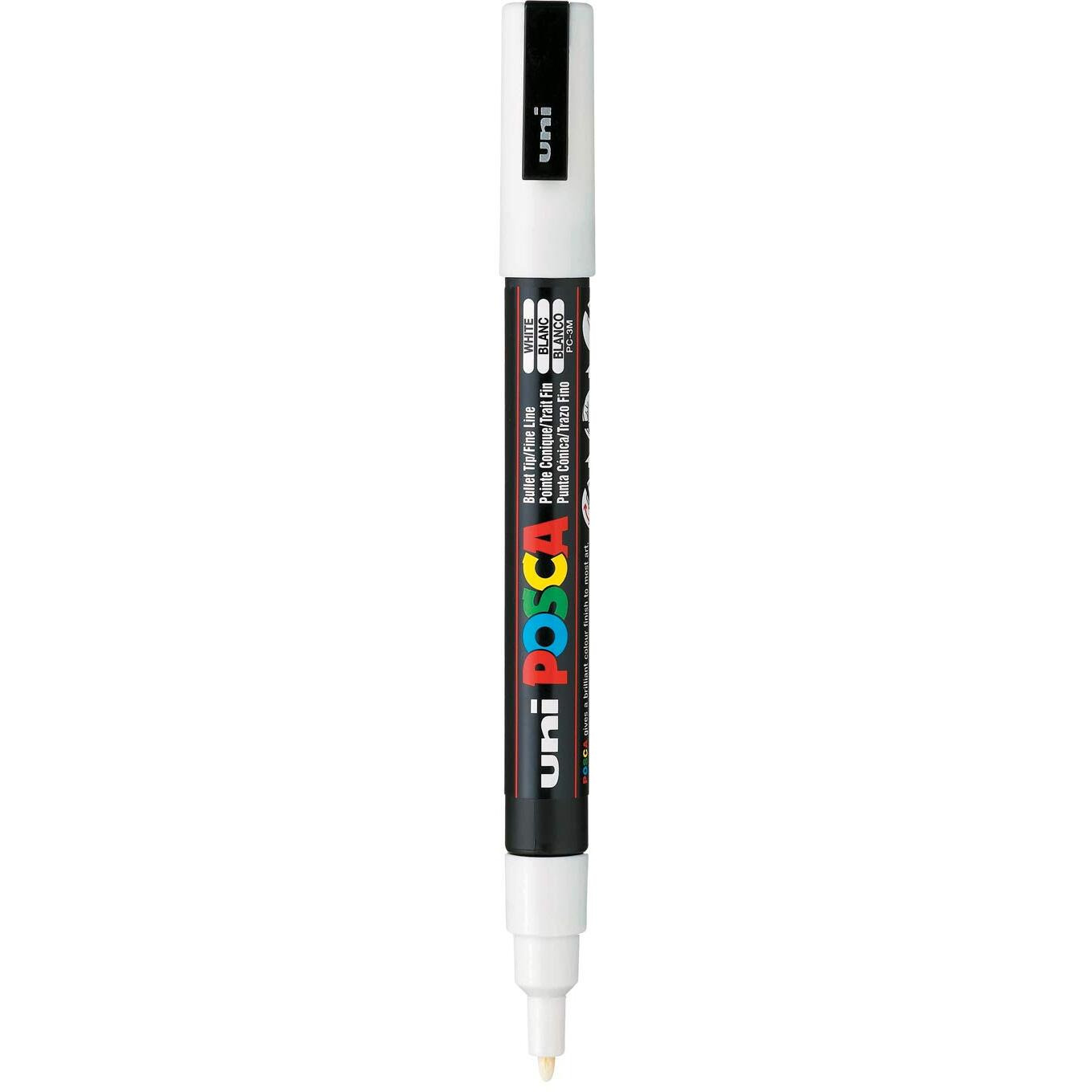 UNI-BALL Posca 3M 0.9-1.3 mm Bullet Shaped Paint Marker Pen | Reversible & Washable Tips | For Rocks Painting, Fabric, Wood, Canvas, Ceramic, Scrapbooking, DIY Crafts | White Ink, Pack of 1