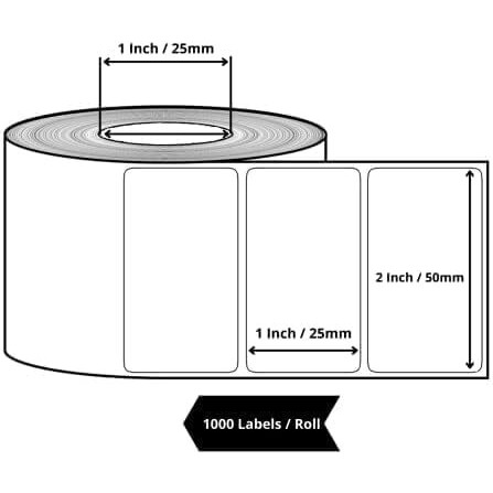 True-Ally 50x25 Direct Thermal Barcode Label Sticker - 2 x 1 inches - 50mm x 25mm - 1000 Labels Per Roll - White Self Adhesive Sticker for Printing Barcoding (5 Roll per Pack (5000 Labels))