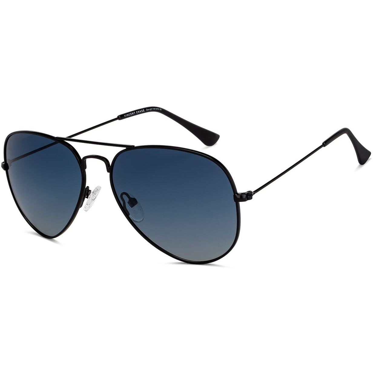 VINCENT CHASE EYEWEAR By Lenskart Aviator | Black Blue Full Rim Pilot Branded Latest And Stylish Sunglasses | Polarization And 100% Uv Protected | Men & Women | Medium | Vc 5158/P