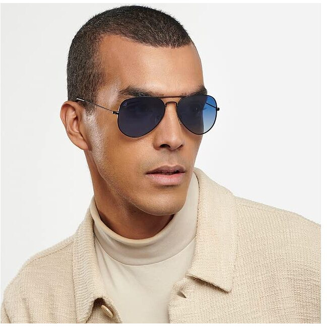 VINCENT CHASE EYEWEAR By Lenskart Aviator | Black Blue Full Rim Pilot Branded Latest And Stylish Sunglasses | Polarization And 100% Uv Protected | Men & Women | Medium | Vc 5158/P