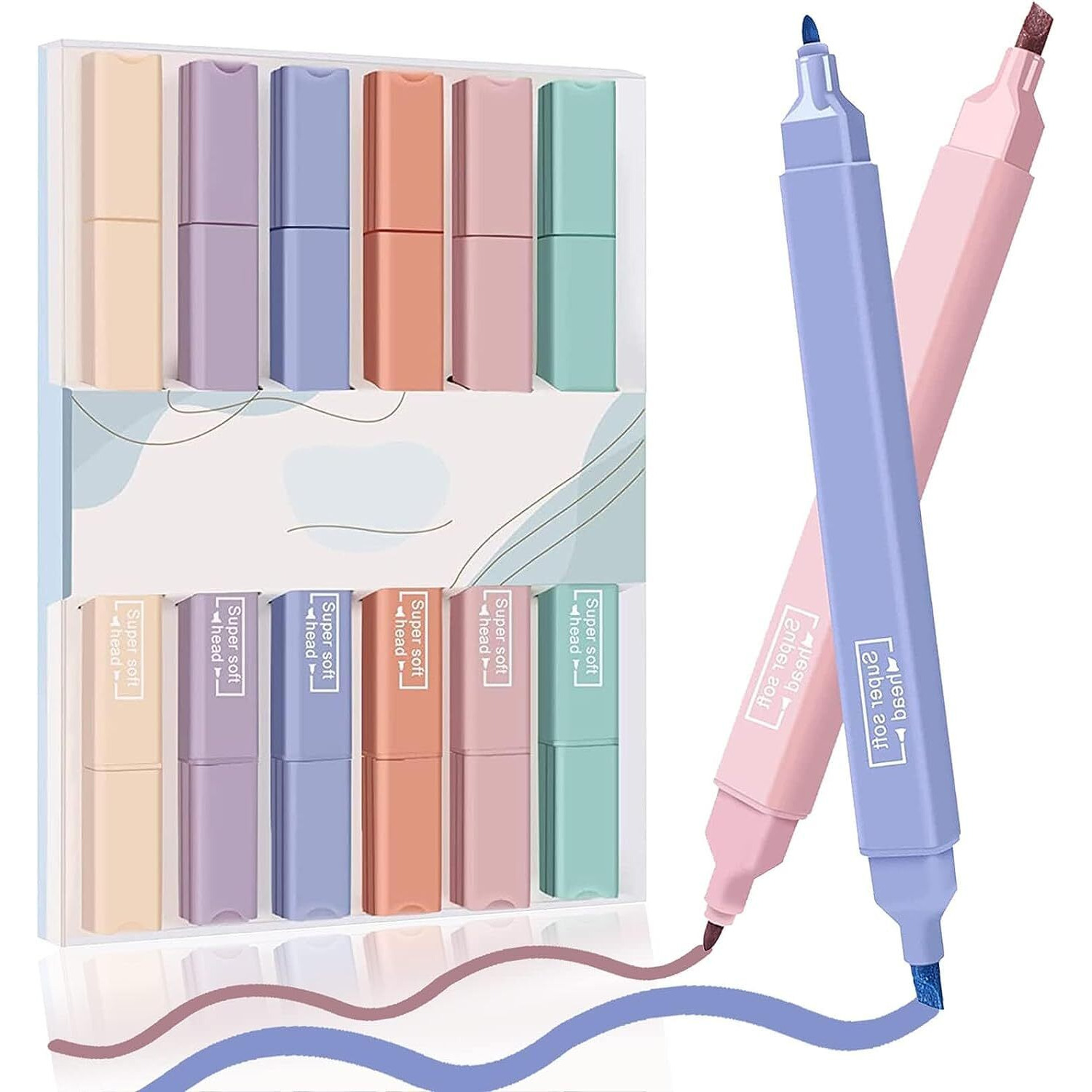 UCRAVO Pastel Highlighters Aesthetic School Supplies, 6Pcs Cute Highlighter with Mild Soft Chisel Tip, No Bleed Marker Pens for Bible Journal Planner Notes Office Arts Stationery