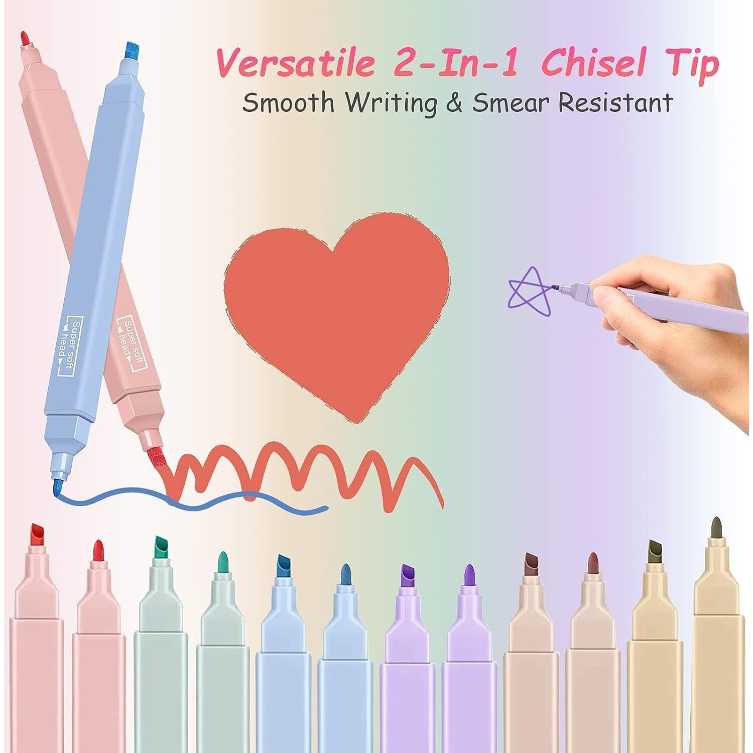 UCRAVO Pastel Highlighters Aesthetic School Supplies, 6Pcs Cute Highlighter with Mild Soft Chisel Tip, No Bleed Marker Pens for Bible Journal Planner Notes Office Arts Stationery