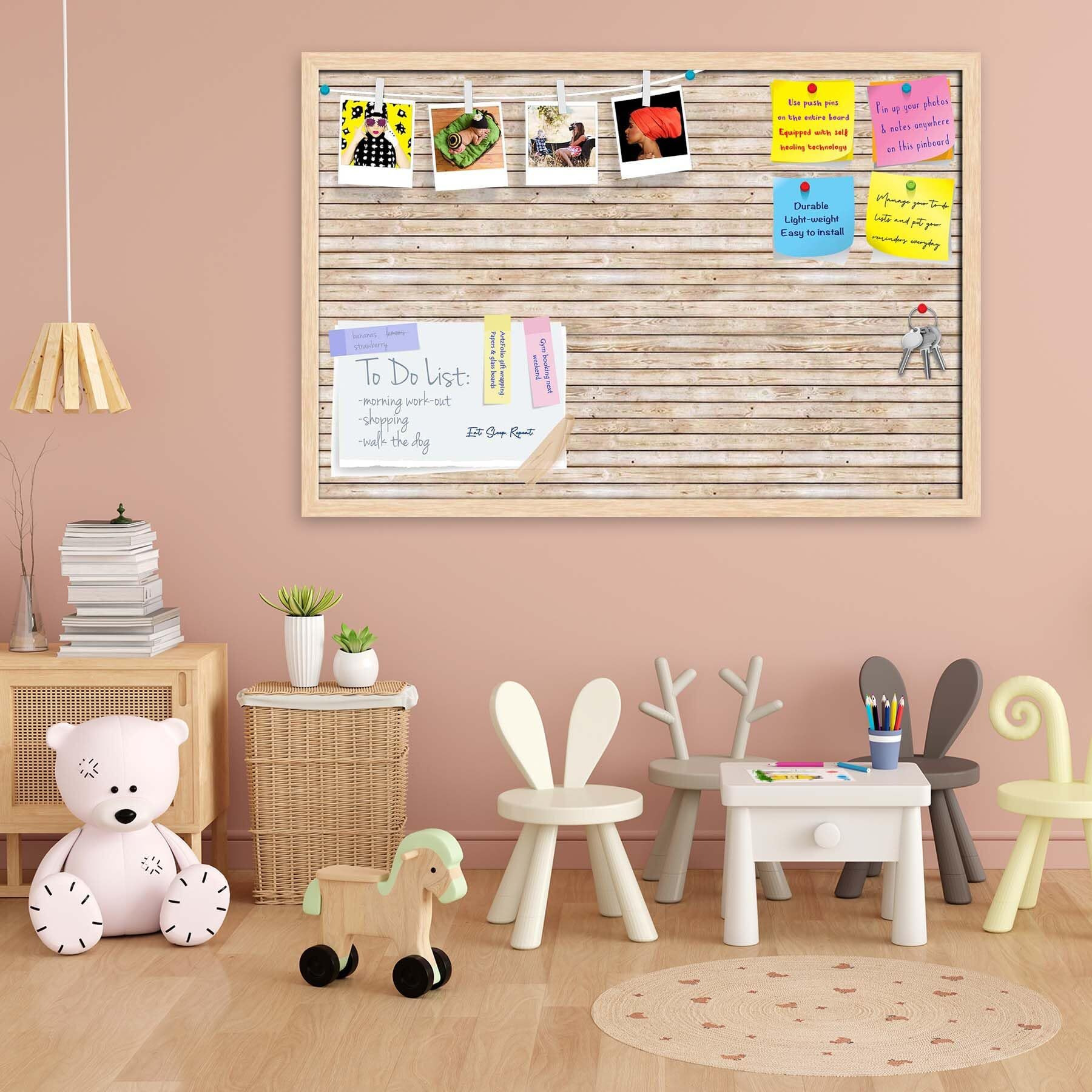 ArtzFolio Natural Texture | Bulletin Board Notice Pin Board | Vision Soft Board Combo with Thumb Push Pins & Sticky Notes | Natural Brown Frame | 18 x 12 inch (46 x 30 cms)
