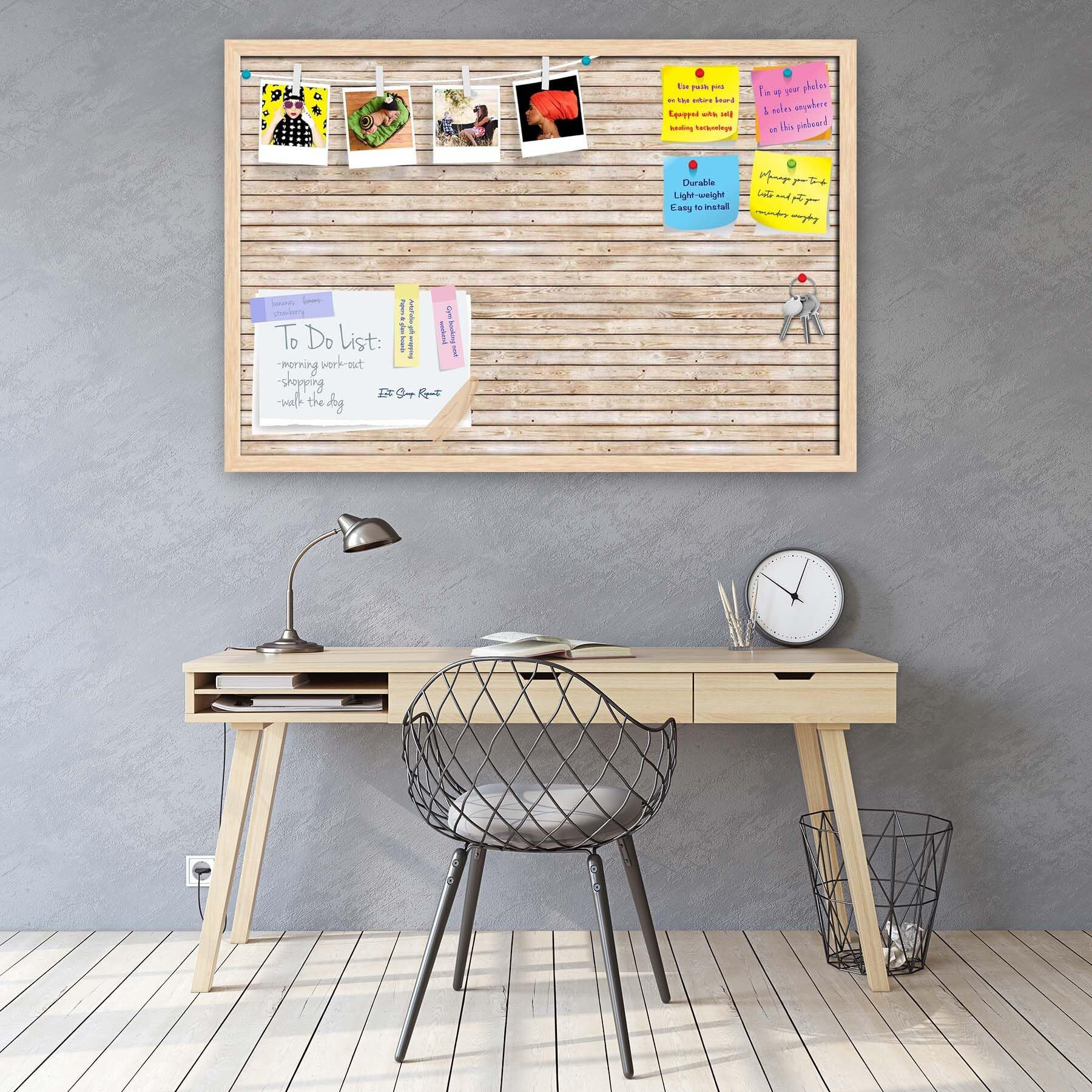 ArtzFolio Natural Texture | Bulletin Board Notice Pin Board | Vision Soft Board Combo with Thumb Push Pins & Sticky Notes | Natural Brown Frame | 18 x 12 inch (46 x 30 cms)