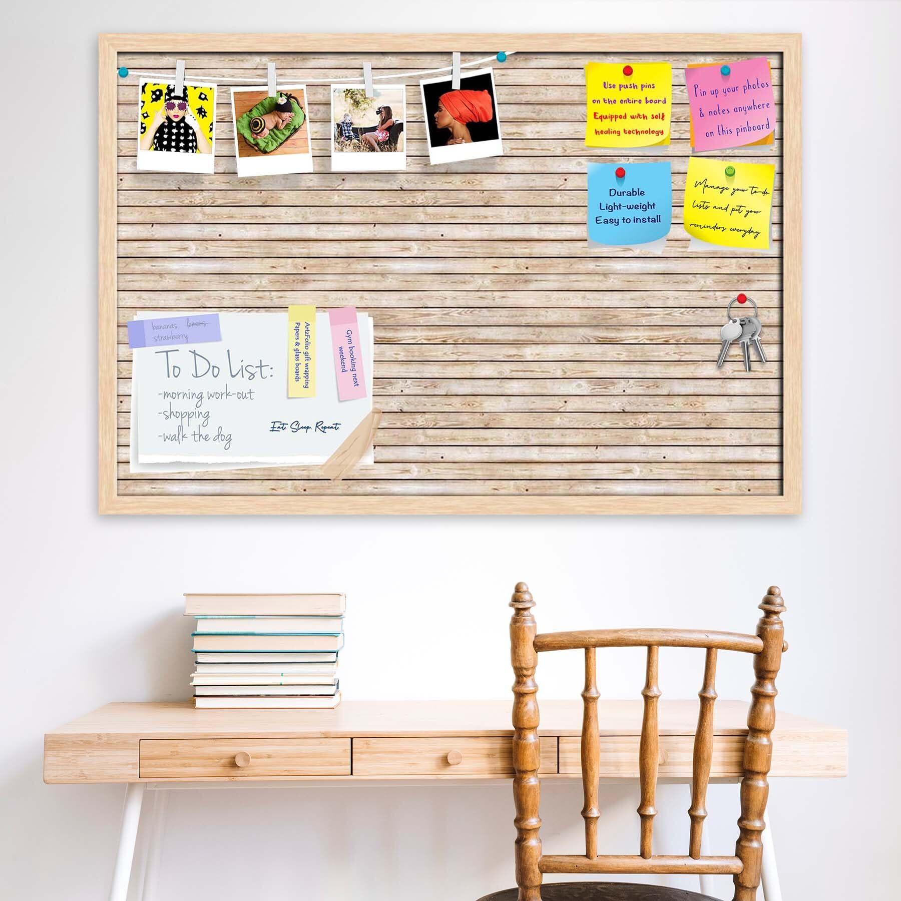 ArtzFolio Natural Texture | Bulletin Board Notice Pin Board | Vision Soft Board Combo with Thumb Push Pins & Sticky Notes | Natural Brown Frame | 18 x 12 inch (46 x 30 cms)