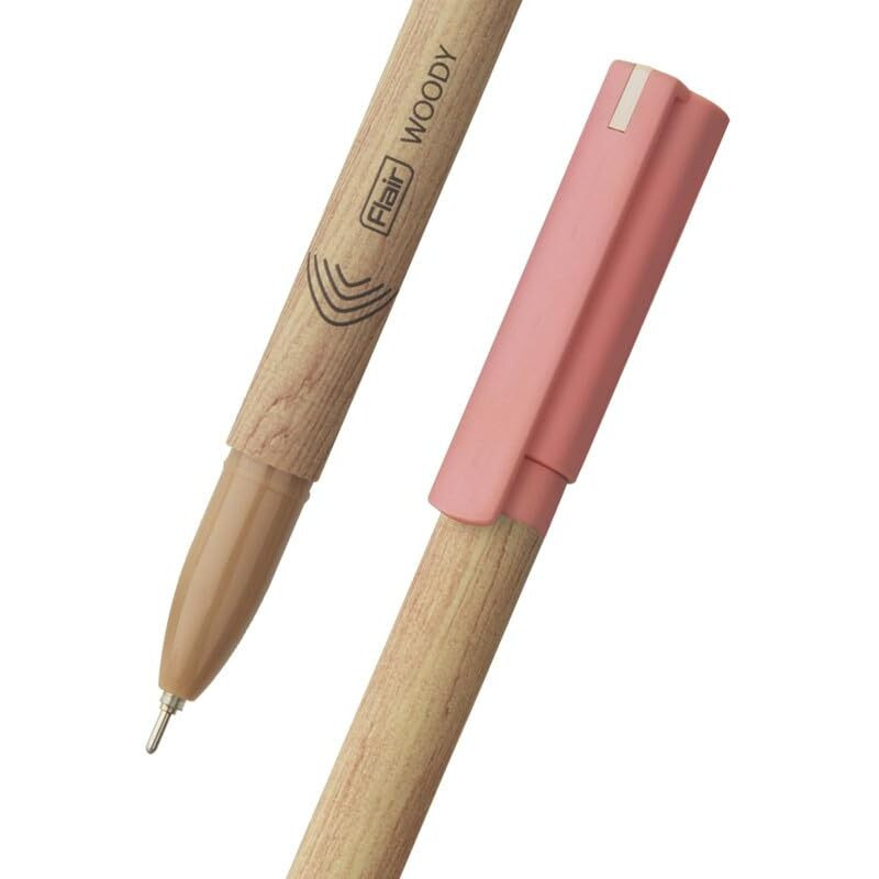 FLAIR Woody Ball Pen Wallet Pack | 0.7 mm Tip Size | Attractive Woody Design | Smooth Ink Flow System With Low-Viscosity Ink | Smudge Free Writing | Red Ink, Set Of 10 Pens