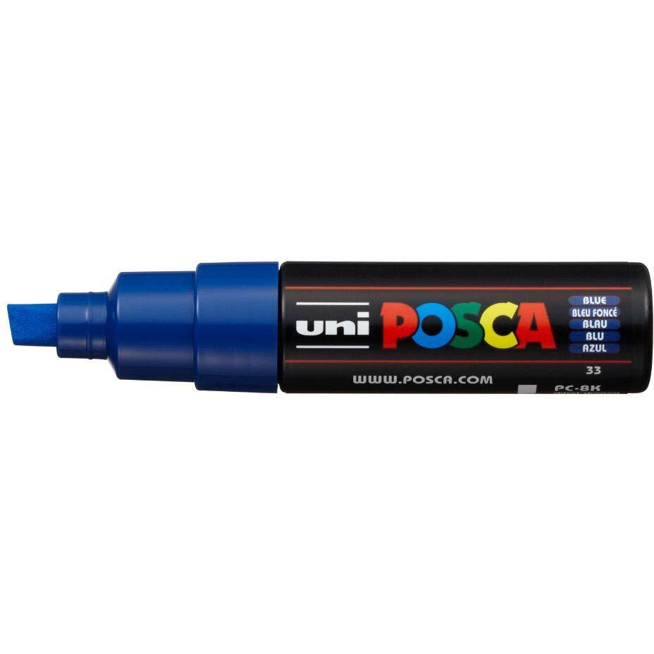 uni-ball Posca PC-8K Bold Point Chisel Shaped Paint Marker Pen | Non Toxic & Bleed Proof Ink | For Rocks Painting, Fabric, Wood, Canvas, Ceramic, Scrapbooking, DIY Crafts | Blue Ink, Pack of 1