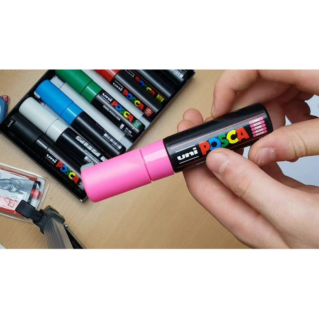 uni-ball Posca PC-8K Bold Point Chisel Shaped Paint Marker Pen | Non Toxic & Bleed Proof Ink | For Rocks Painting, Fabric, Wood, Canvas, Ceramic, Scrapbooking, DIY Crafts | Blue Ink, Pack of 1