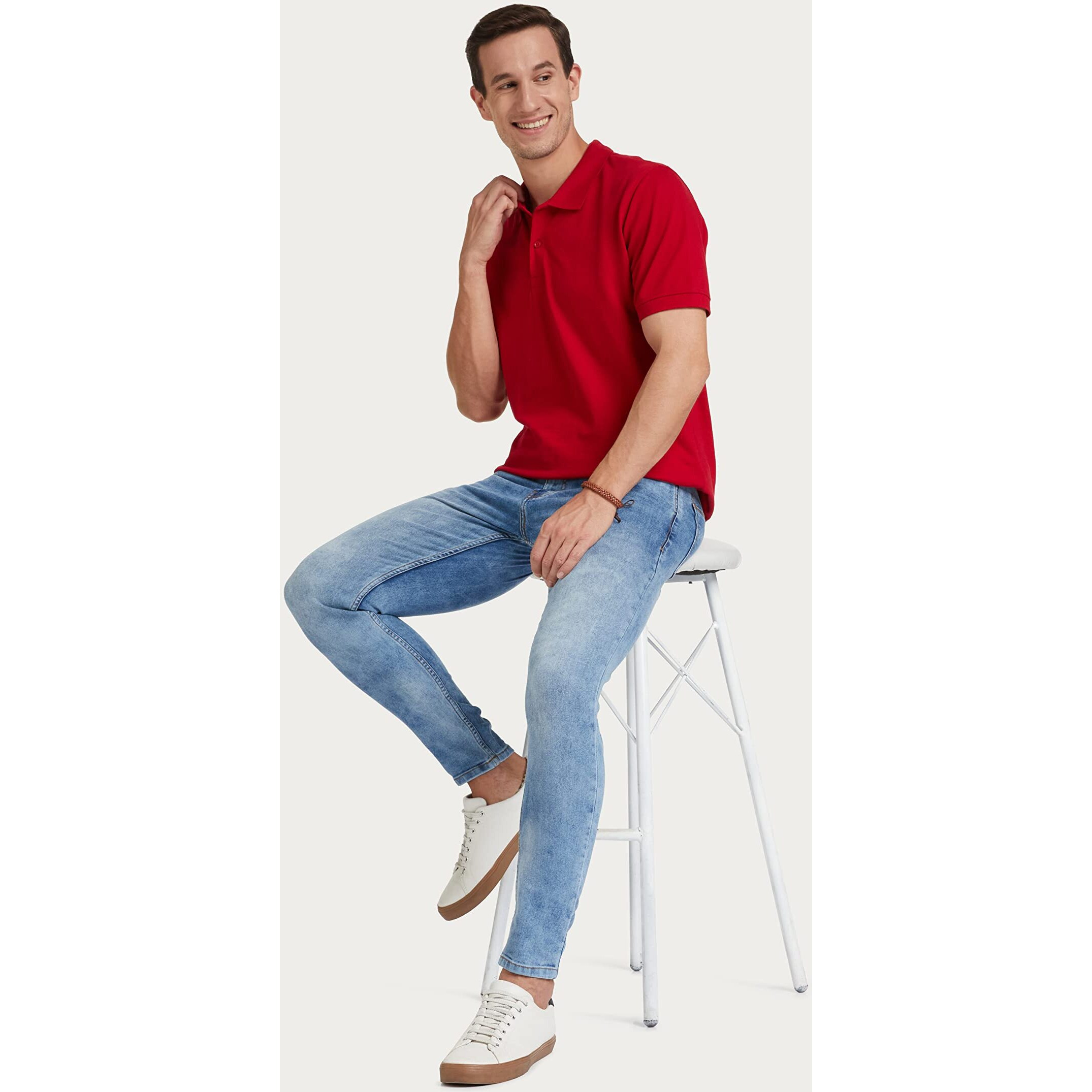 Amazon Brand - Symbol Men's Cotton Rich Polo T Shirt | Collar Tshirts | Half Sleeves | Plain - Regular Fit (Tango Red_M)