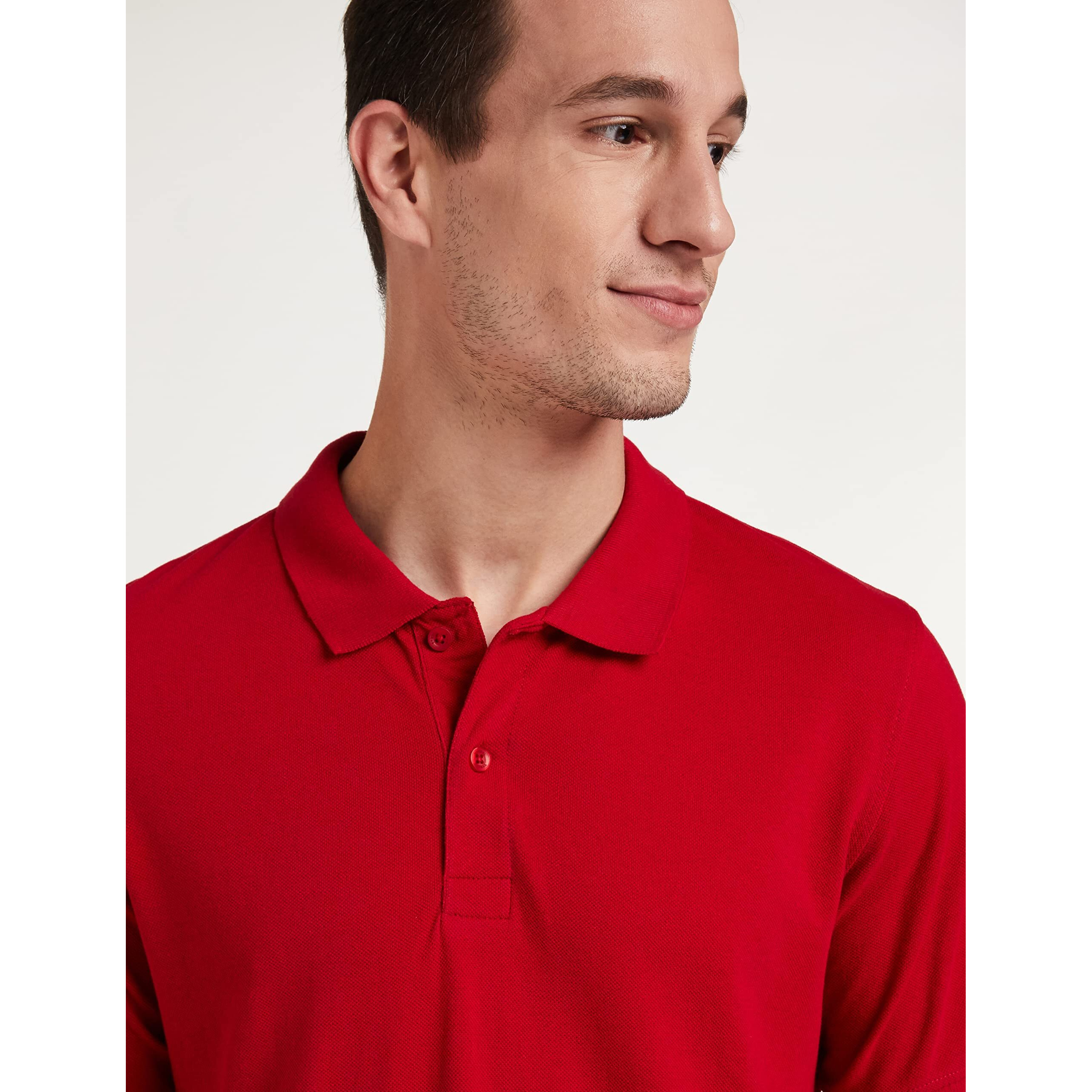 Amazon Brand - Symbol Men's Cotton Rich Polo T Shirt | Collar Tshirts | Half Sleeves | Plain - Regular Fit (Tango Red_M)