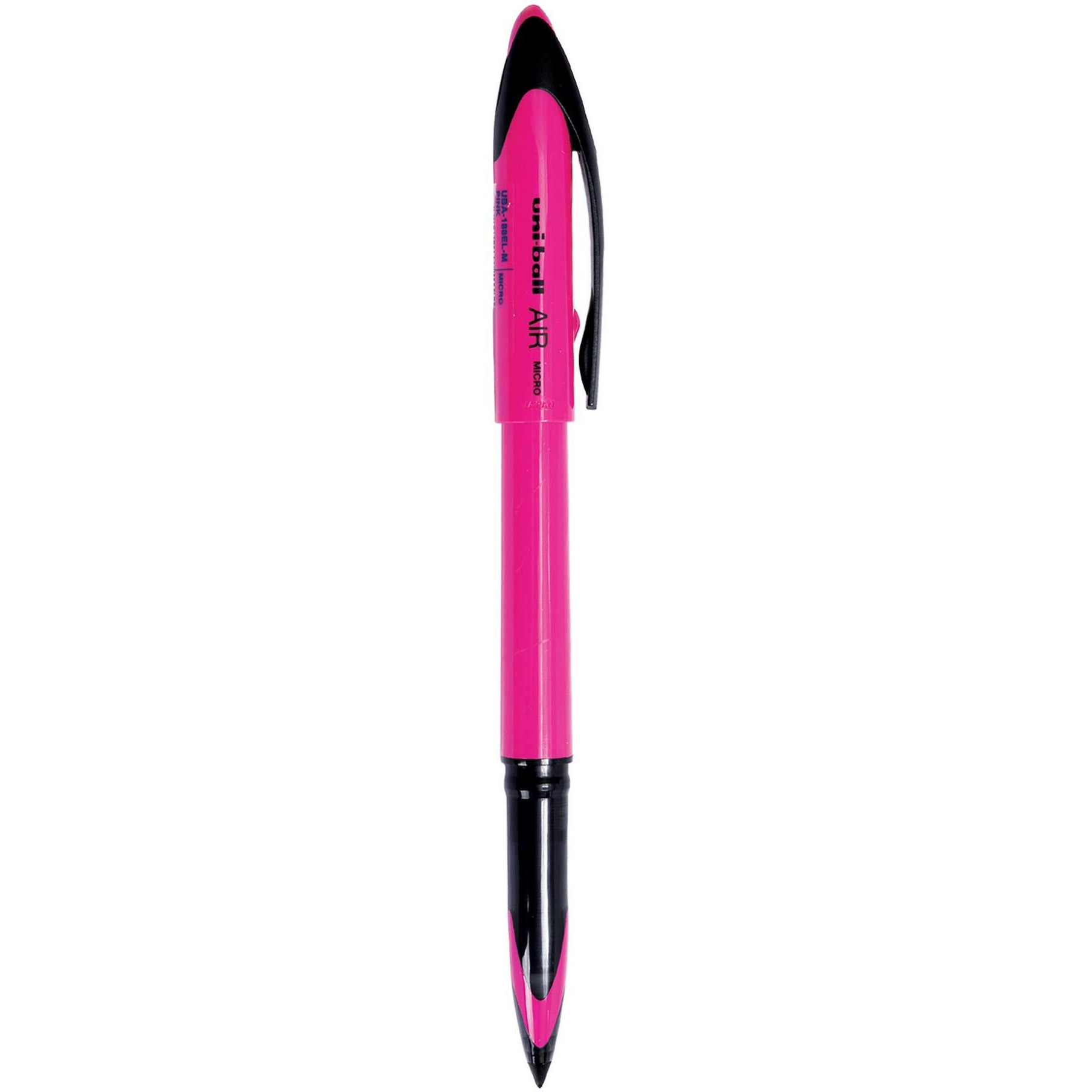 UNI-BALL Air Micro UBA 188 ELM 0.5mm Roller Ball Pen | Pink Body, Blue Ink, Pack of 3