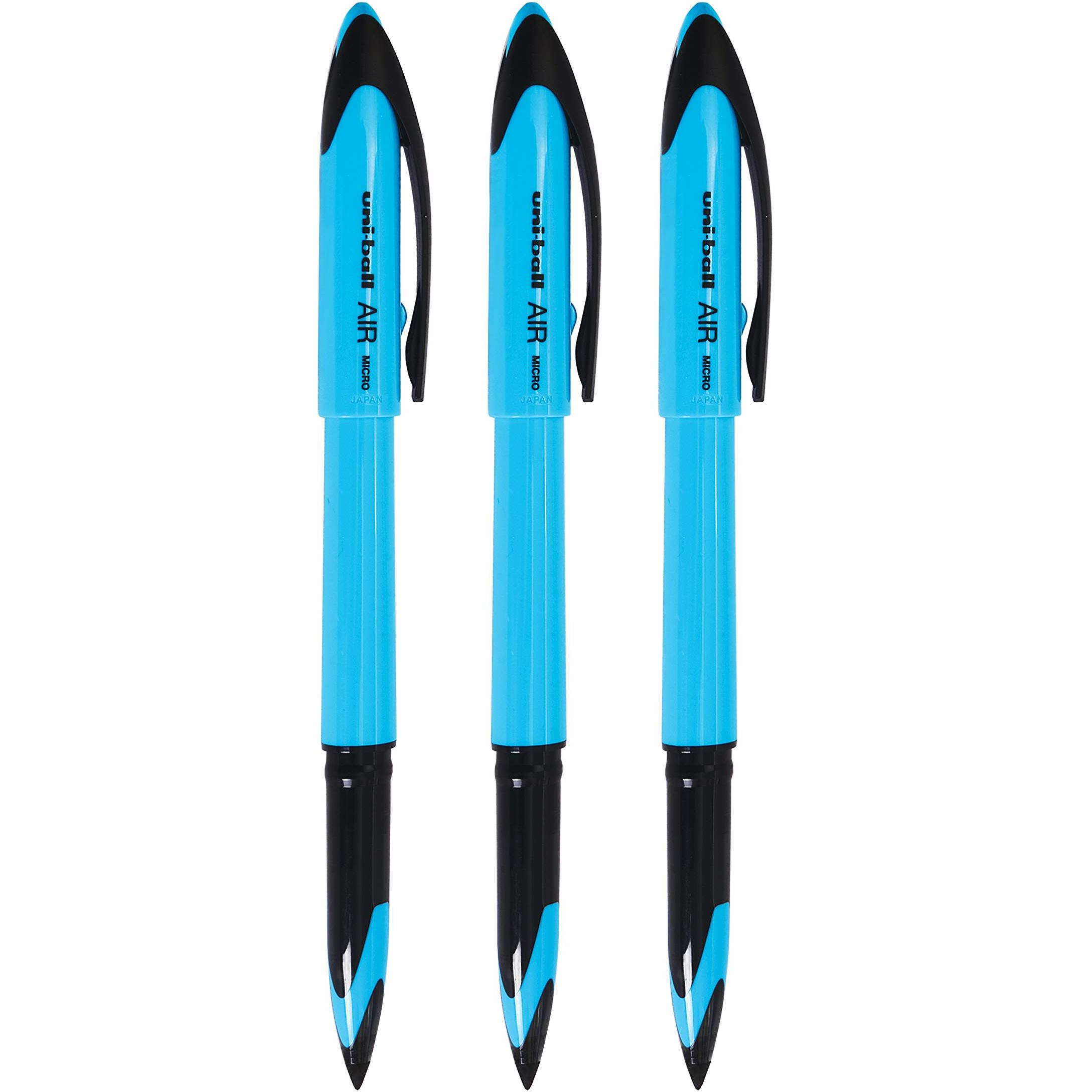 UNI-BALL Air UBA188ELM 0.5mm Roller Ball Pen | Light Blue Body, Blue Ink, Pack of 3