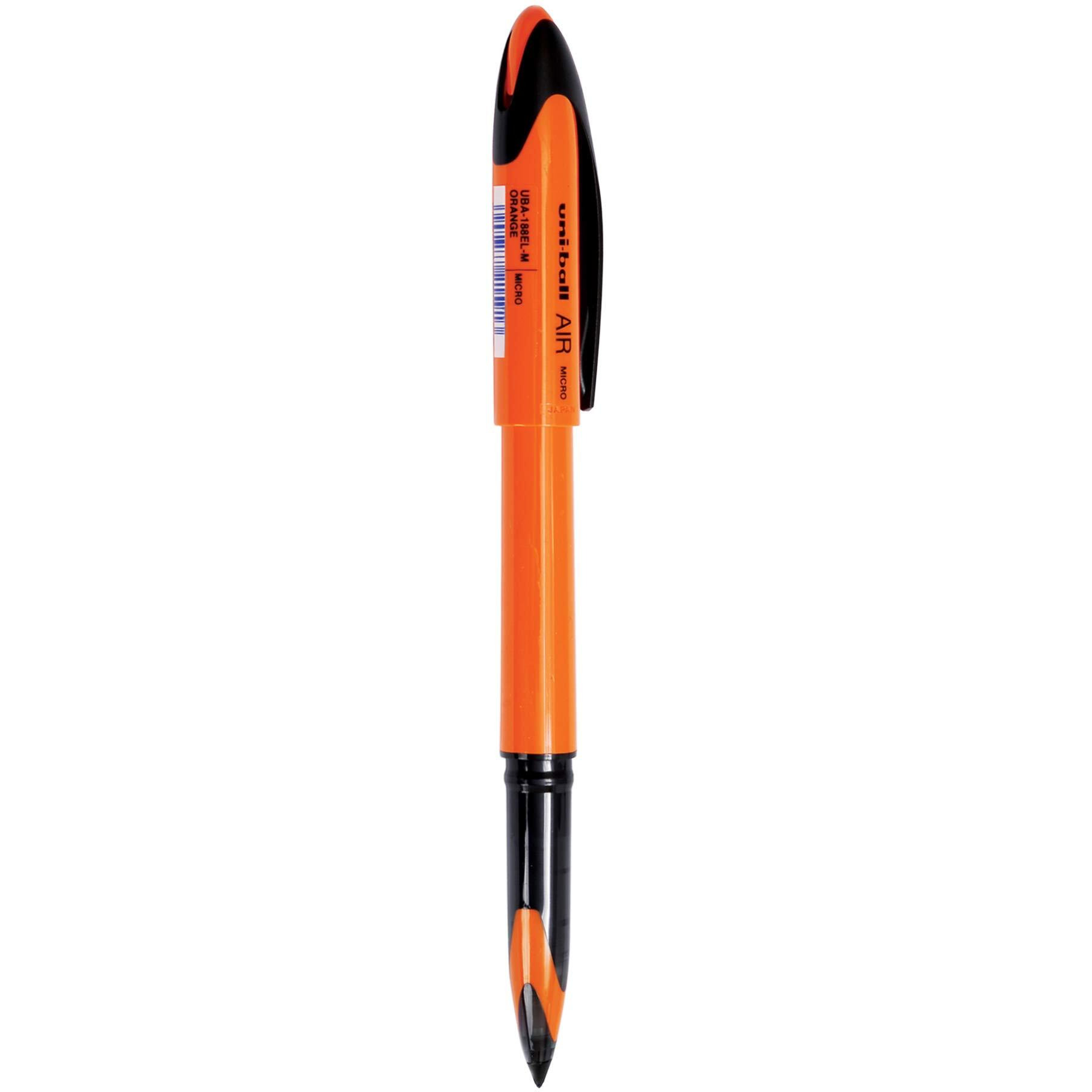 UNI-BALL Air UBA188ELM 0.5mm Roller Ball Pen | Orange Body, Blue Ink, Pack of 3