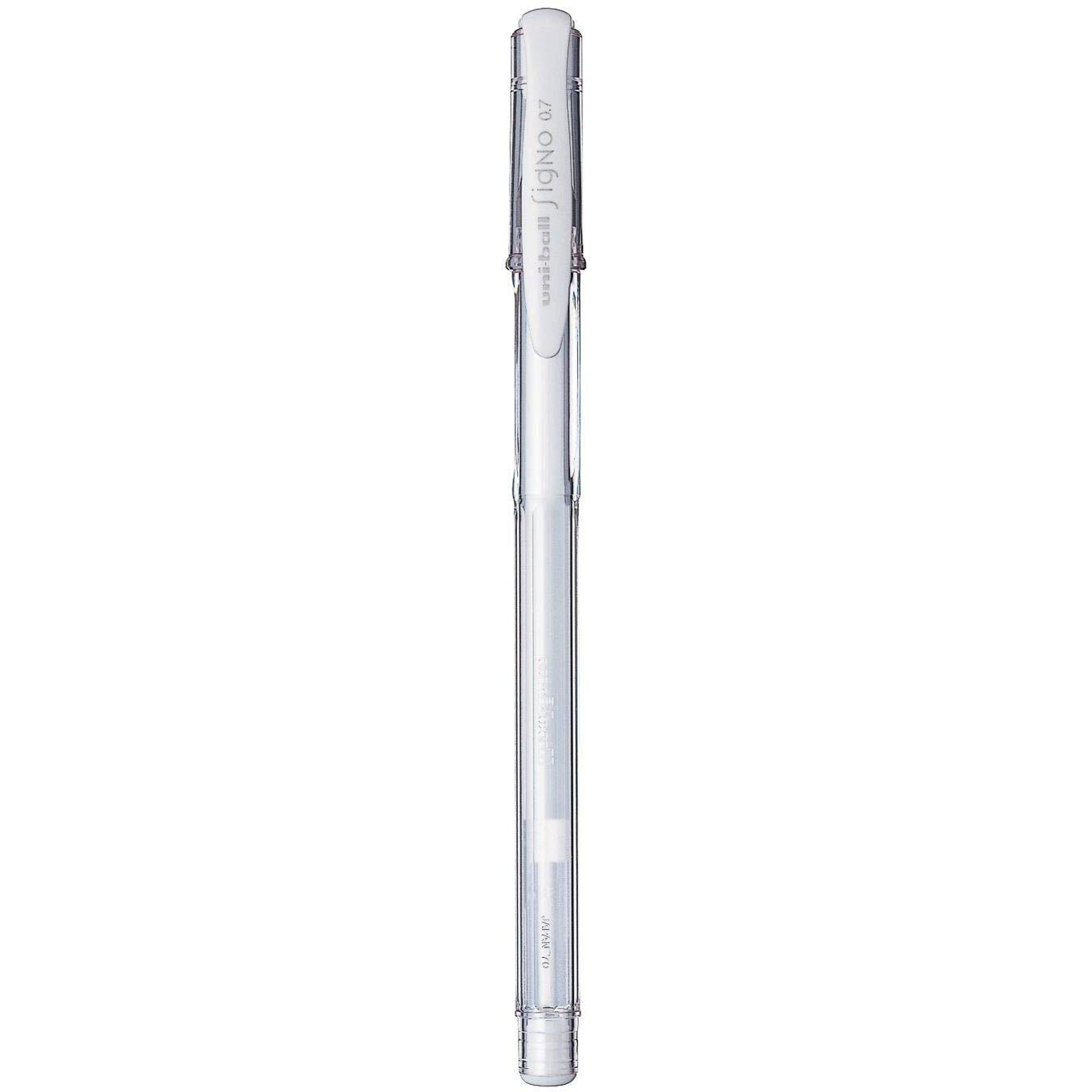 UNI-BALL Signo UM-100 0.7mm Gel Pen | Extremely Quick Drying Ink | Transparent Sleek Body | Smooth Long Lasting Smudge Free Ink | School and Office stationery | White Ink, Pack of 6