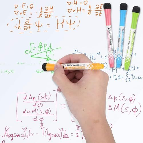GLUN White Board Markers Attached Top Cap Duster, 4 Bright Effect Highlighter Pens, Dazzling Colours, Quick Dry and Wet Cleaning, No Smearing