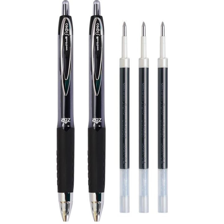 uni-ball Signo 0.7mm UMN207 & UMR-87 Gel Pen - Refill Combo | Black Ink, 2 Pcs Pens with 3 Pcs Refills
