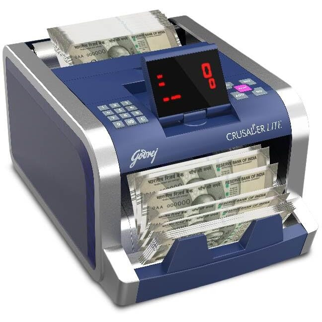 Godrej Security Solutions Bill Counter Crusader Lite Cash/Currency Counting Machine 1000 Notes/Min With Customer Display Unit | Fully Automatic & UV, MG & IR Sensors | Fake Note Detector For Bank Home