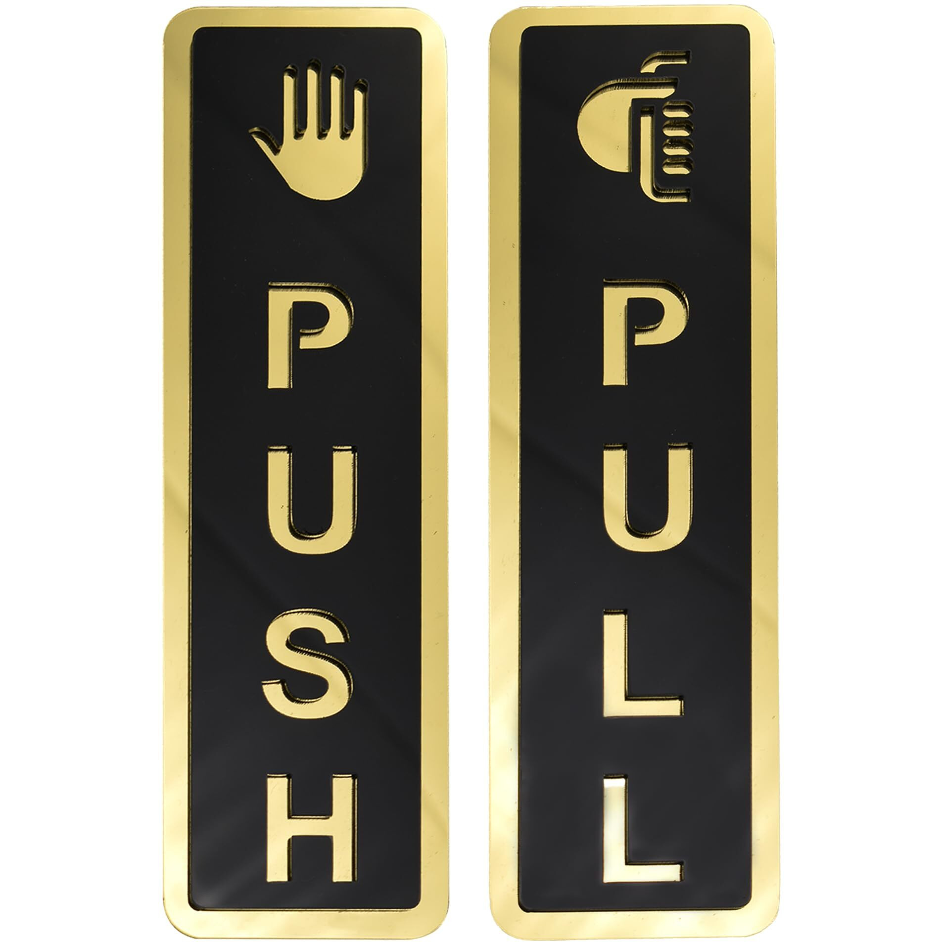 Buzz Cool Acrylic Gold Push Pull Stickers For Glass Door, Wooden Door | Self Adhesive Sticker for Door | Push and Pull Signage Stickers for Hospital Malls Office Businesses Cafe