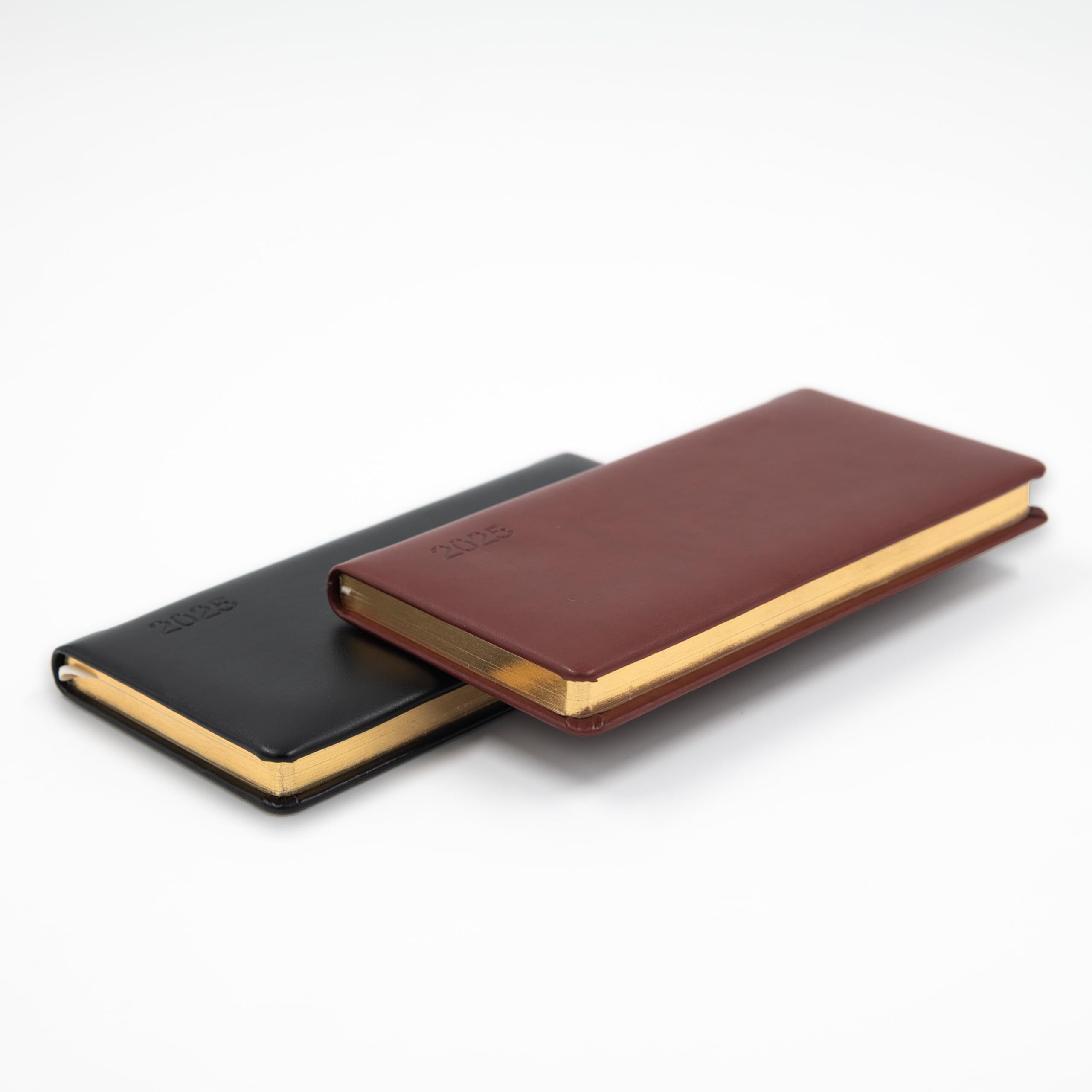 Mahavir Horizontal Slim Line Pocket Diary 2025 | Small Size (3inch x 6inch) | Week-at-a-Glance New Year Diary | 164 pages | PU Leather Cover & Gold Gilt Edges | Pack of 2 - (Black + Maroon)