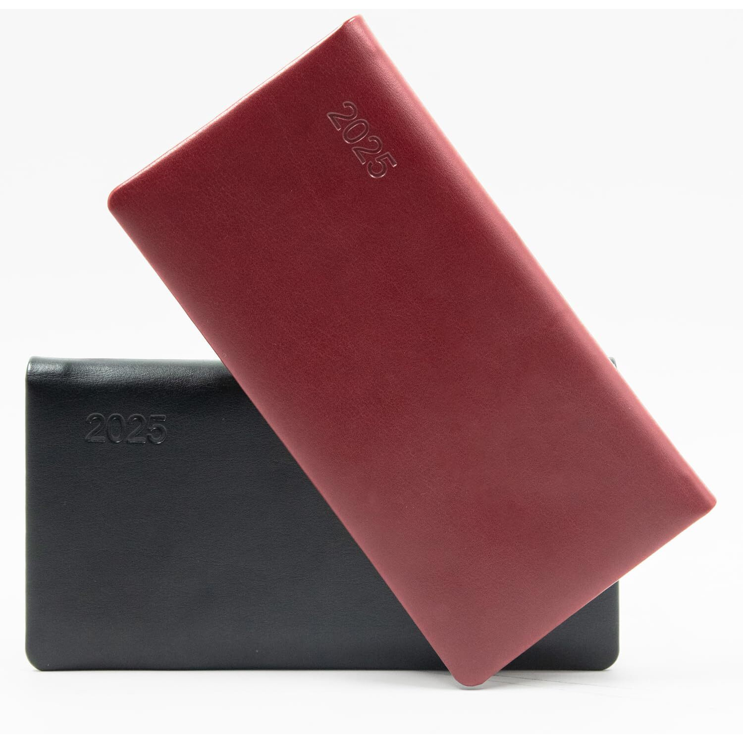 Mahavir Horizontal Slim Line Pocket Diary 2025 | Small Size (3inch x 6inch) | Week-at-a-Glance New Year Diary | 164 pages | PU Leather Cover & Gold Gilt Edges | Pack of 2 - (Black + Maroon)