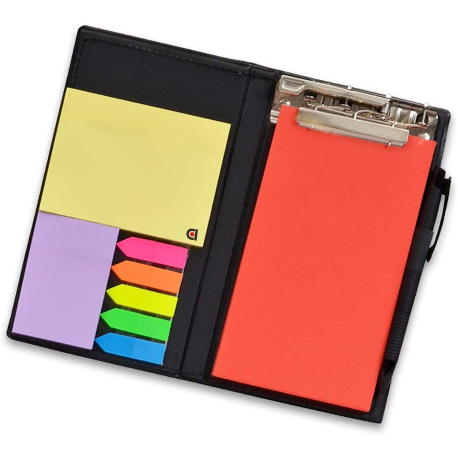 COI Notepad Memo Holder Desk Organizer with Colorful Sticky Notes Home Work Office Gift Set with Pen (Crimson Red)