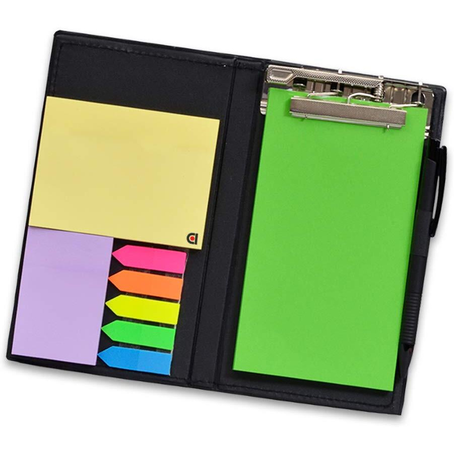 COI Notepad Memo Holder Desk Organizer with Colorful Sticky Notes Stationery Gift Set with Pen (Neon Green)