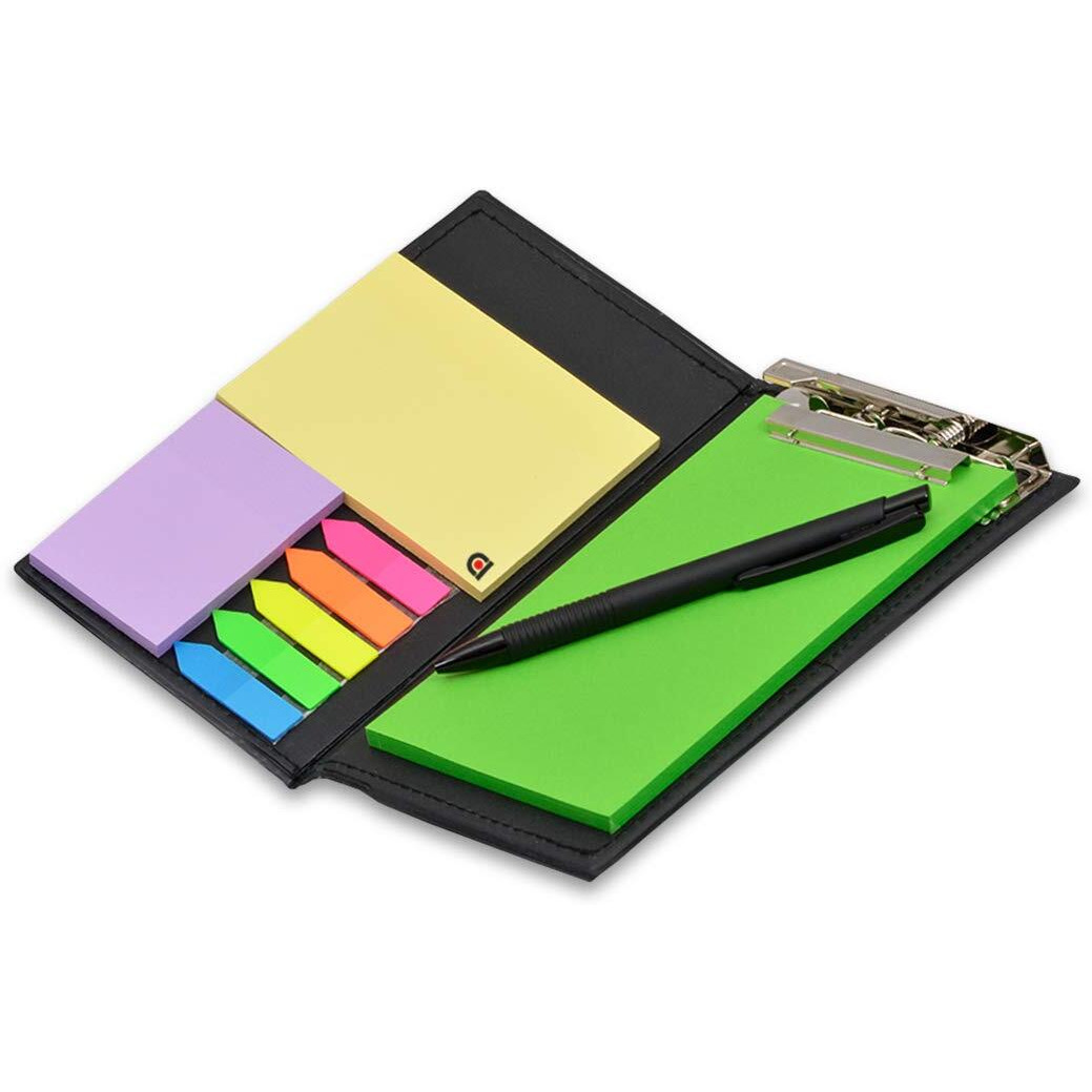 COI Notepad Memo Holder Desk Organizer with Colorful Sticky Notes Stationery Gift Set with Pen (Neon Green)
