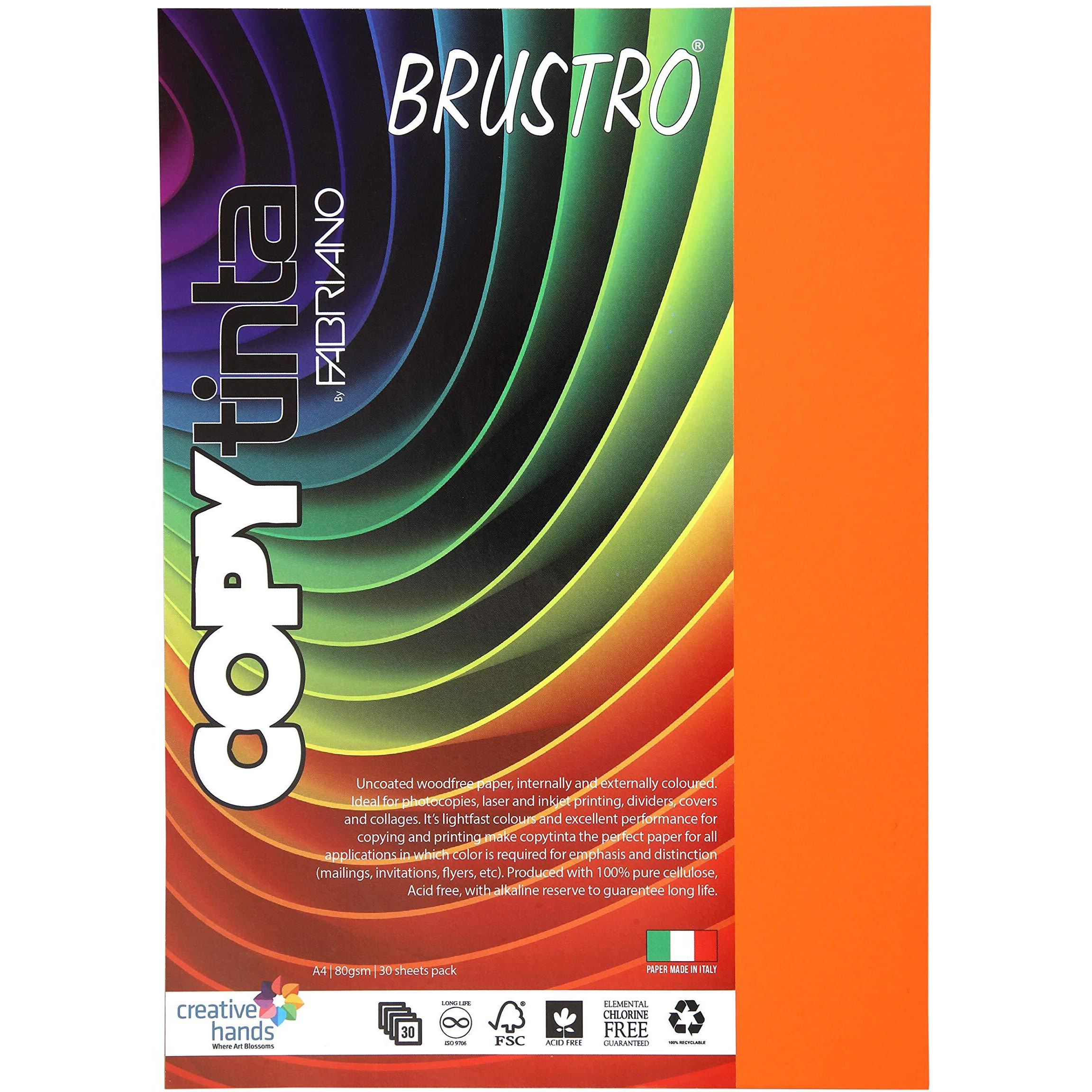 BRUSTRO Copytinta Coloured Craft Paper A4 Size 80 GSM Orange Shade (ARAGOSTA), 30 Sheets Pack. Double Side Coloured for Office Printing, Art, Origami, Craft.
