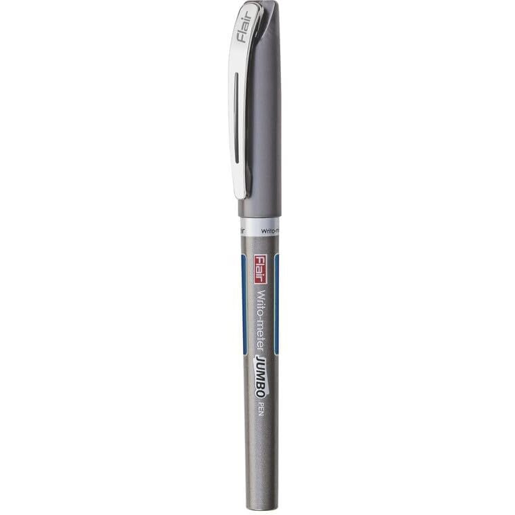 FLAIR Writometer Jumbo Ball Pen | Stainless Steel Tip | Our Longest Writing Pens, Writes Upto 12500 Meters | Ensures Smoothness & Durability | Black Ink, Pack of 5