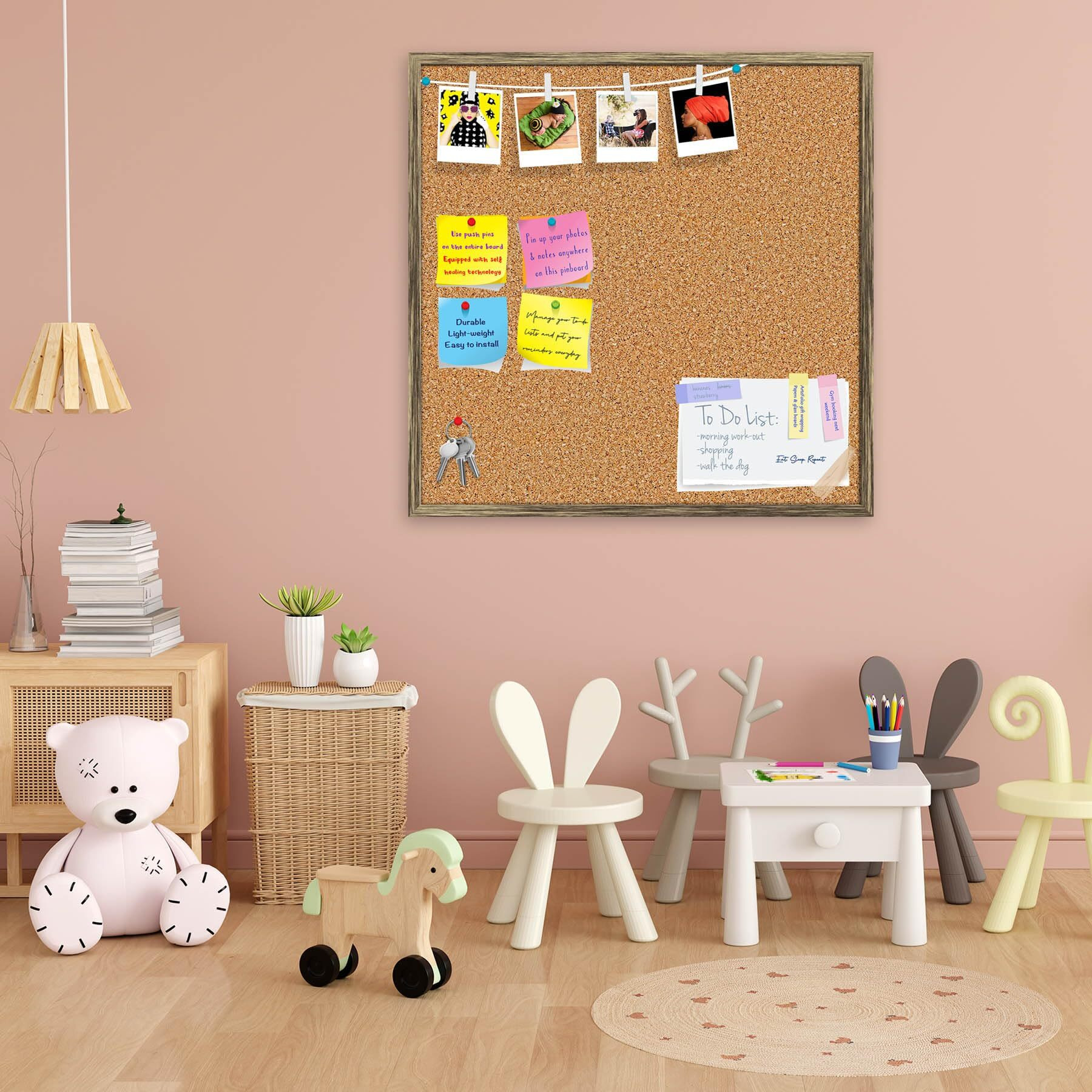 ArtzFolio Cork Board | Bulletin Board Notice Pin Board | Vision Soft Board Combo with Thumb Push Pins & Sticky Notes | Antique Golden Frame | 16 x 16 inch (41 x 41 cms)