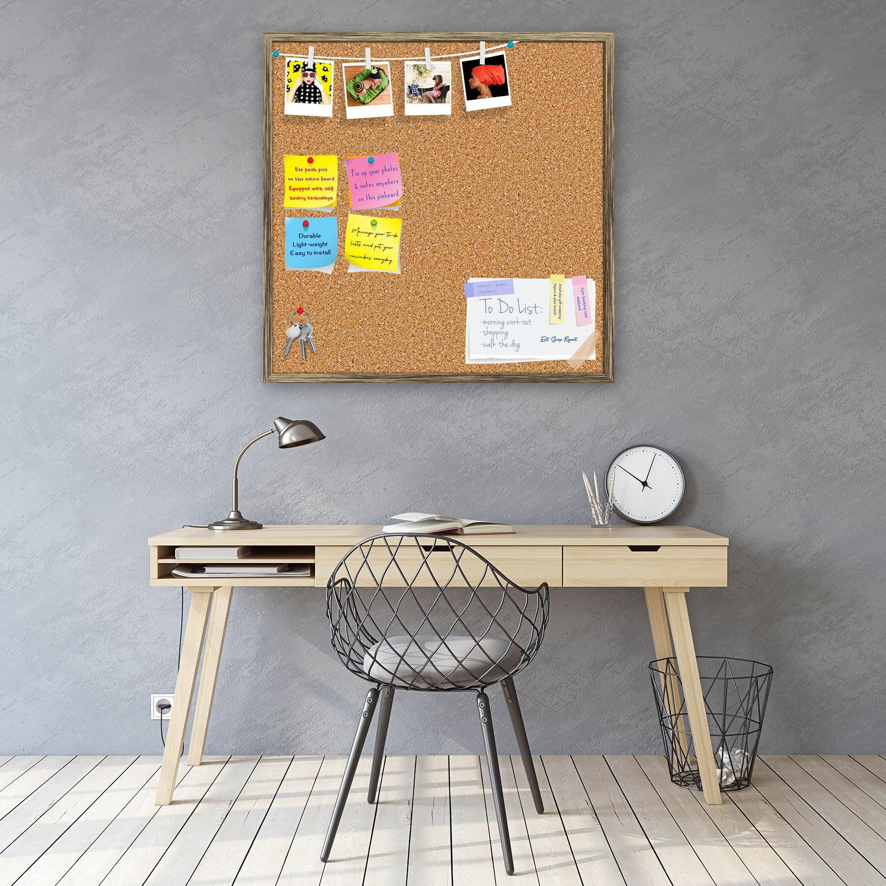 ArtzFolio Cork Board | Bulletin Board Notice Pin Board | Vision Soft Board Combo with Thumb Push Pins & Sticky Notes | Antique Golden Frame | 16 x 16 inch (41 x 41 cms)