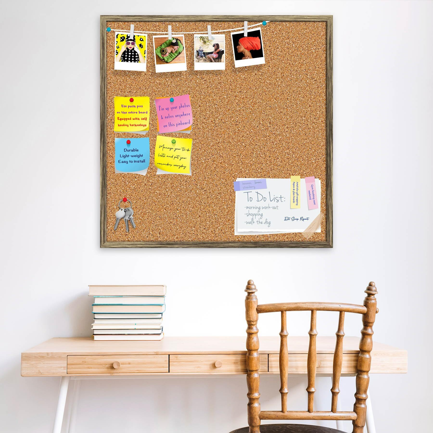 ArtzFolio Cork Board | Bulletin Board Notice Pin Board | Vision Soft Board Combo with Thumb Push Pins & Sticky Notes | Antique Golden Frame | 16 x 16 inch (41 x 41 cms)