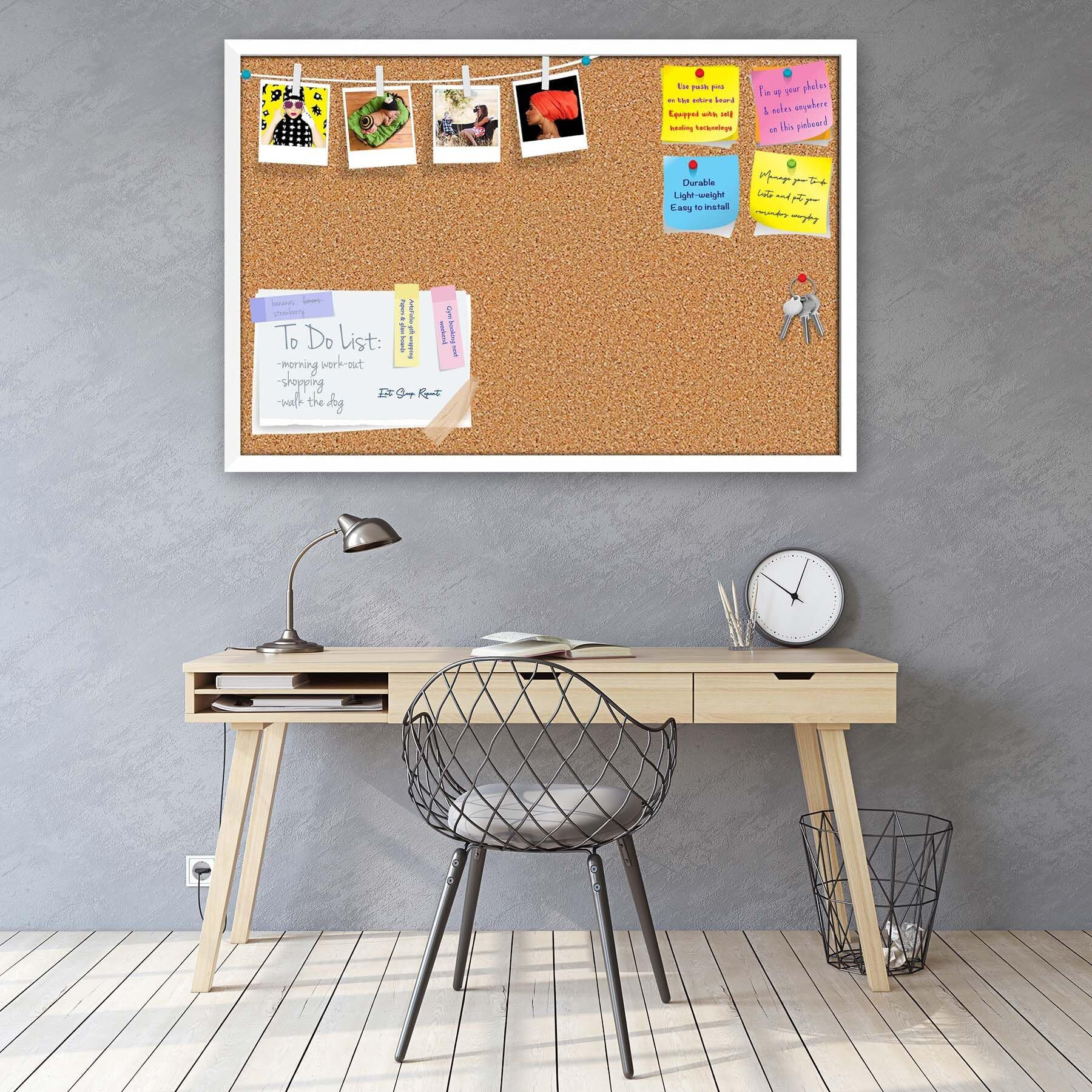 ArtzFolio Cork Board | Bulletin Board Notice Pin Board | Vision Soft Board Combo with Thumb Push Pins & Sticky Notes | White Frame | 30 x 20 inch (76 x 51 cms)