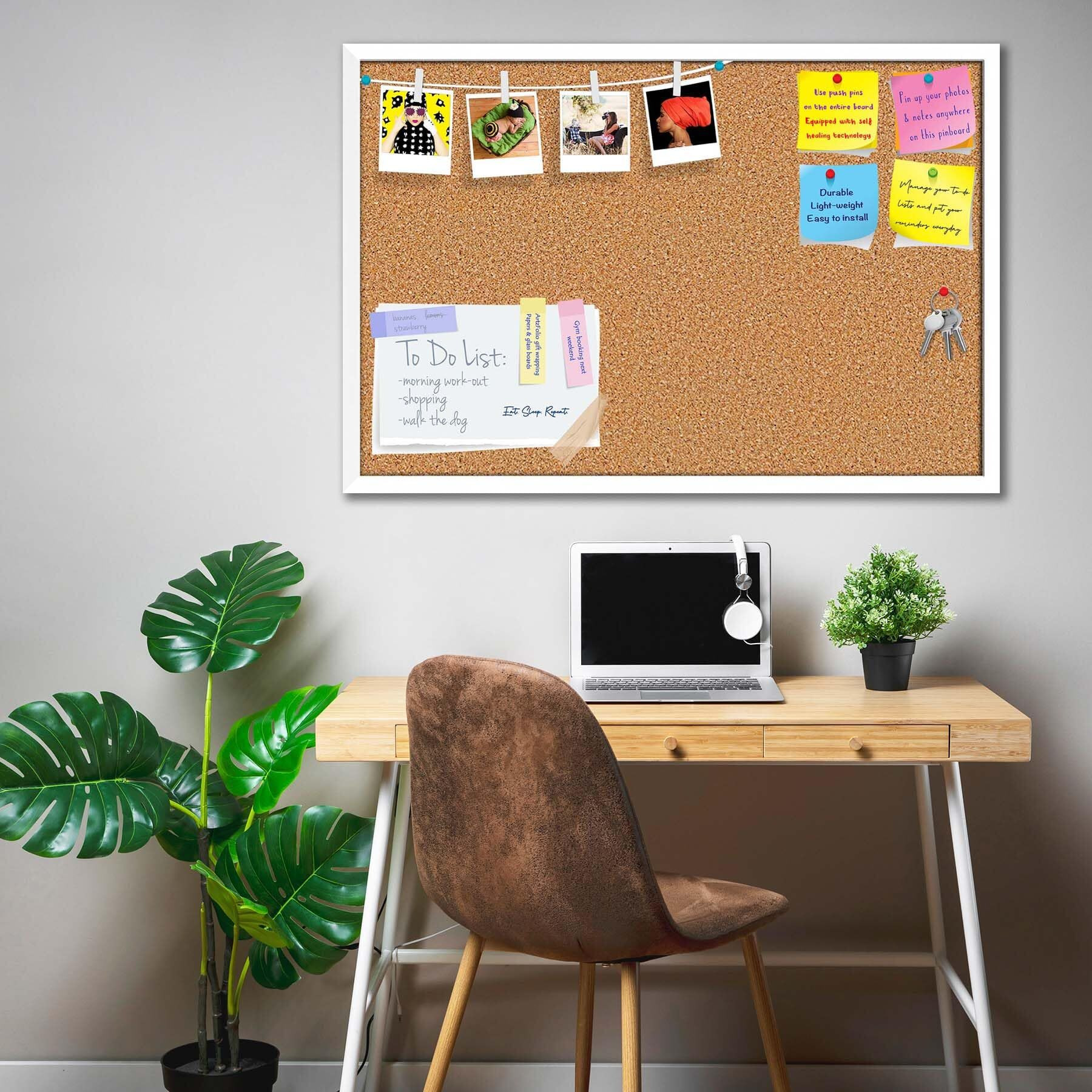 ArtzFolio Cork Board | Bulletin Board Notice Pin Board | Vision Soft Board Combo with Thumb Push Pins & Sticky Notes | White Frame | 30 x 20 inch (76 x 51 cms)