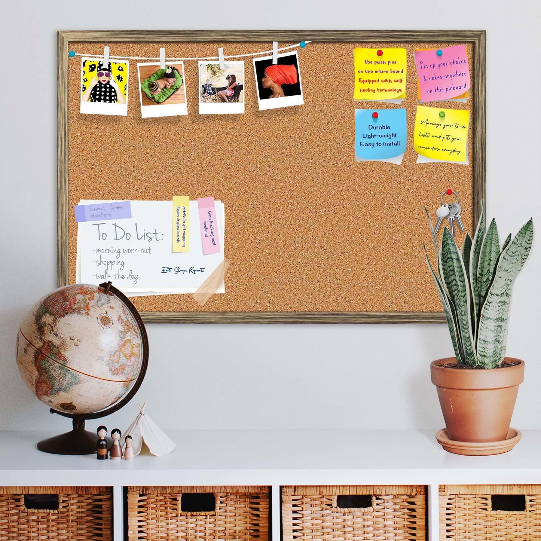 ArtzFolio Cork Board | Bulletin Board Notice Pin Board | Vision Soft Board Combo with Thumb Push Pins & Sticky Notes | Antique Golden Frame | 24 x 16 inch (61 x 41 cms)