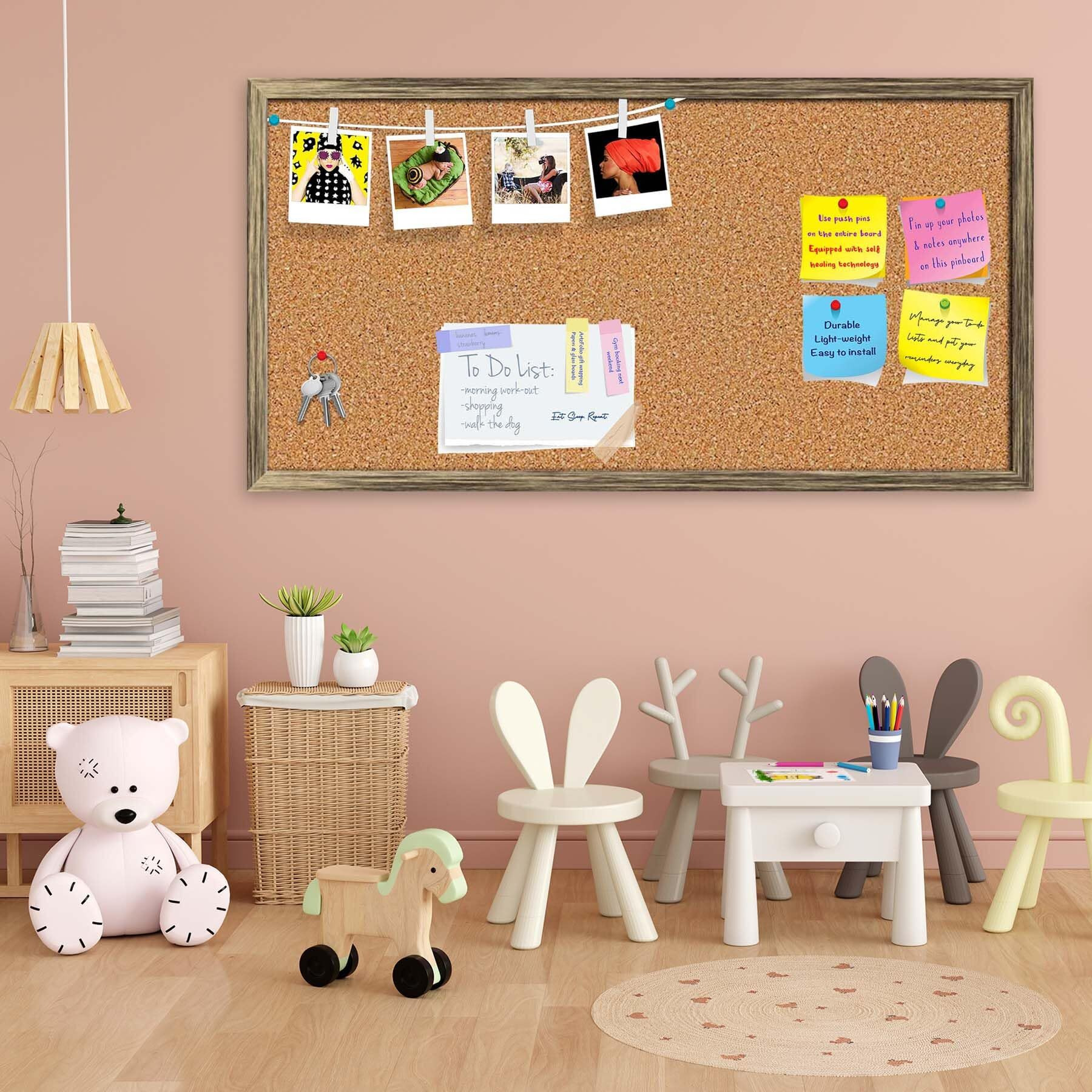 ArtzFolio Cork Board | Bulletin Board Notice Pin Board | Vision Soft Board Combo with Thumb Push Pins & Sticky Notes | Antique Golden Frame | 24 x 12 inch (61 x 30 cms)
