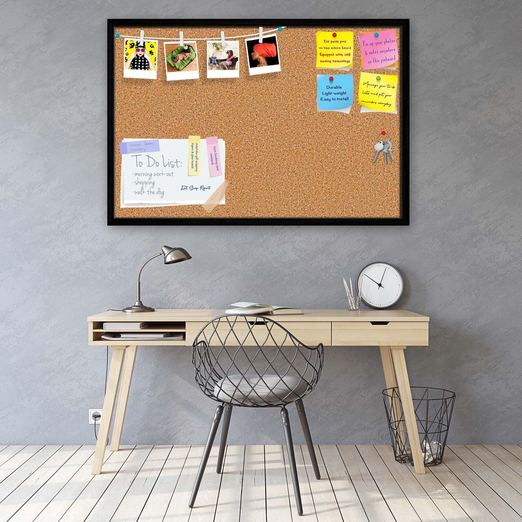ArtzFolio Cork Board | Bulletin Board Notice Pin Board | Vision Soft Board Combo with Thumb Push Pins & Sticky Notes | Black Frame | 30 x 20 inch (76 x 51 cms)