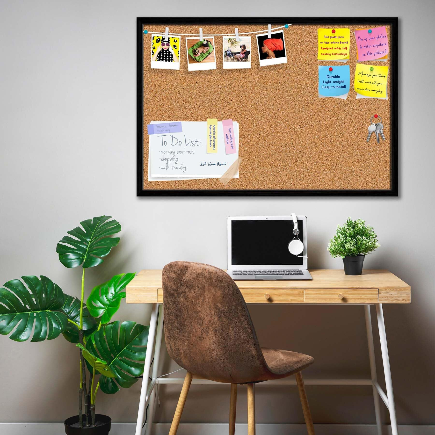 ArtzFolio Cork Board | Bulletin Board Notice Pin Board | Vision Soft Board Combo with Thumb Push Pins & Sticky Notes | Black Frame | 30 x 20 inch (76 x 51 cms)