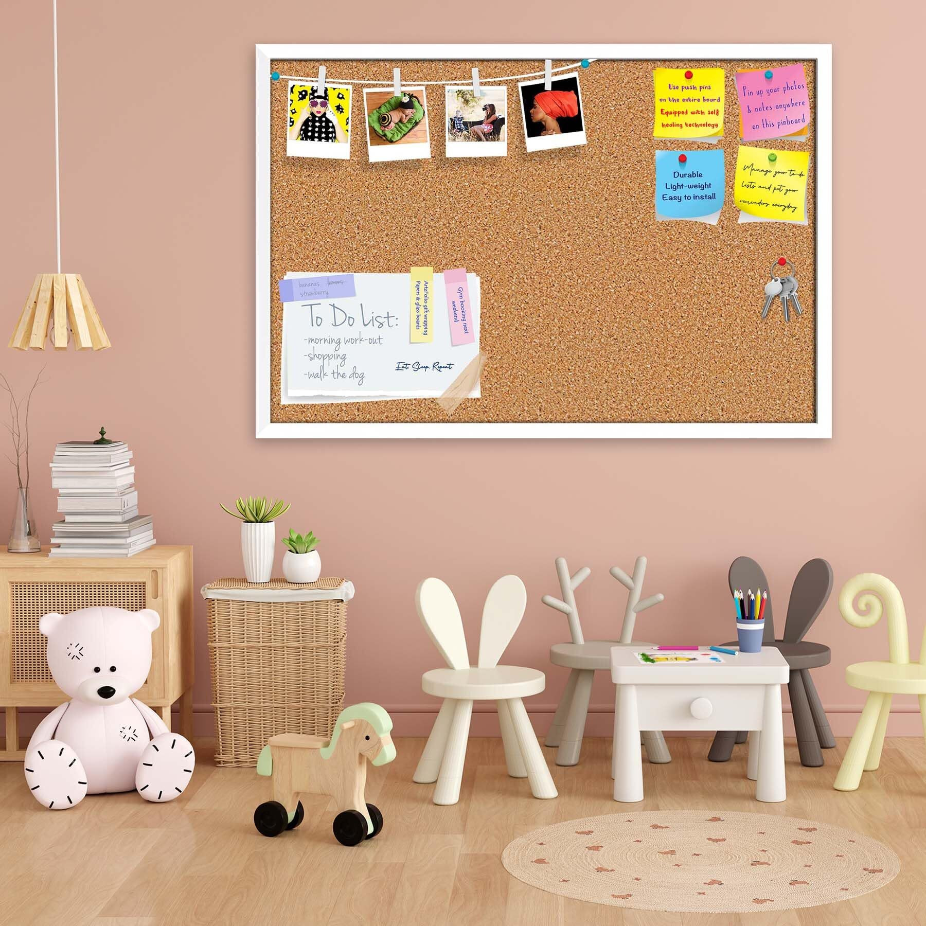 ArtzFolio Cork Board | Bulletin Board Notice Pin Board | Vision Soft Board Combo with Thumb Push Pins & Sticky Notes | White Frame | 18 x 12 inch (46 x 30 cms)