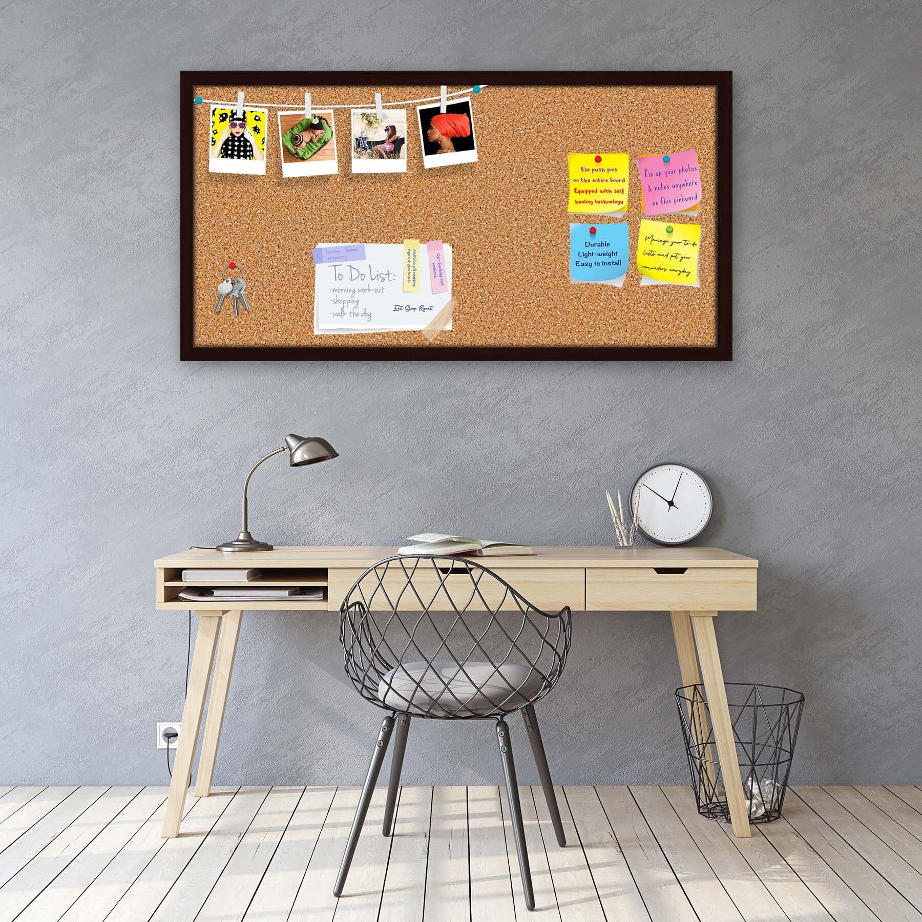 ArtzFolio Cork Board | Bulletin Board Notice Pin Board | Vision Soft Board Combo with Thumb Push Pins & Sticky Notes | Dark Brown Frame | 36 x 18 inch (91 x 46 cms)
