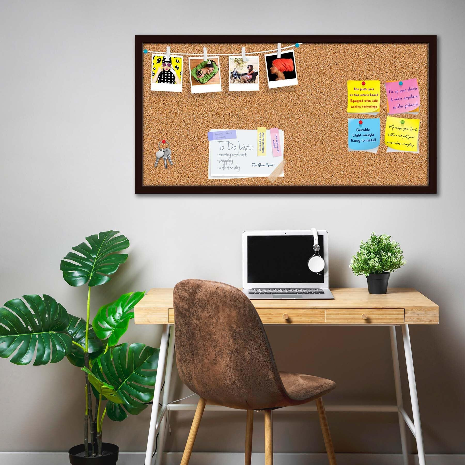 ArtzFolio Cork Board | Bulletin Board Notice Pin Board | Vision Soft Board Combo with Thumb Push Pins & Sticky Notes | Dark Brown Frame | 36 x 18 inch (91 x 46 cms)
