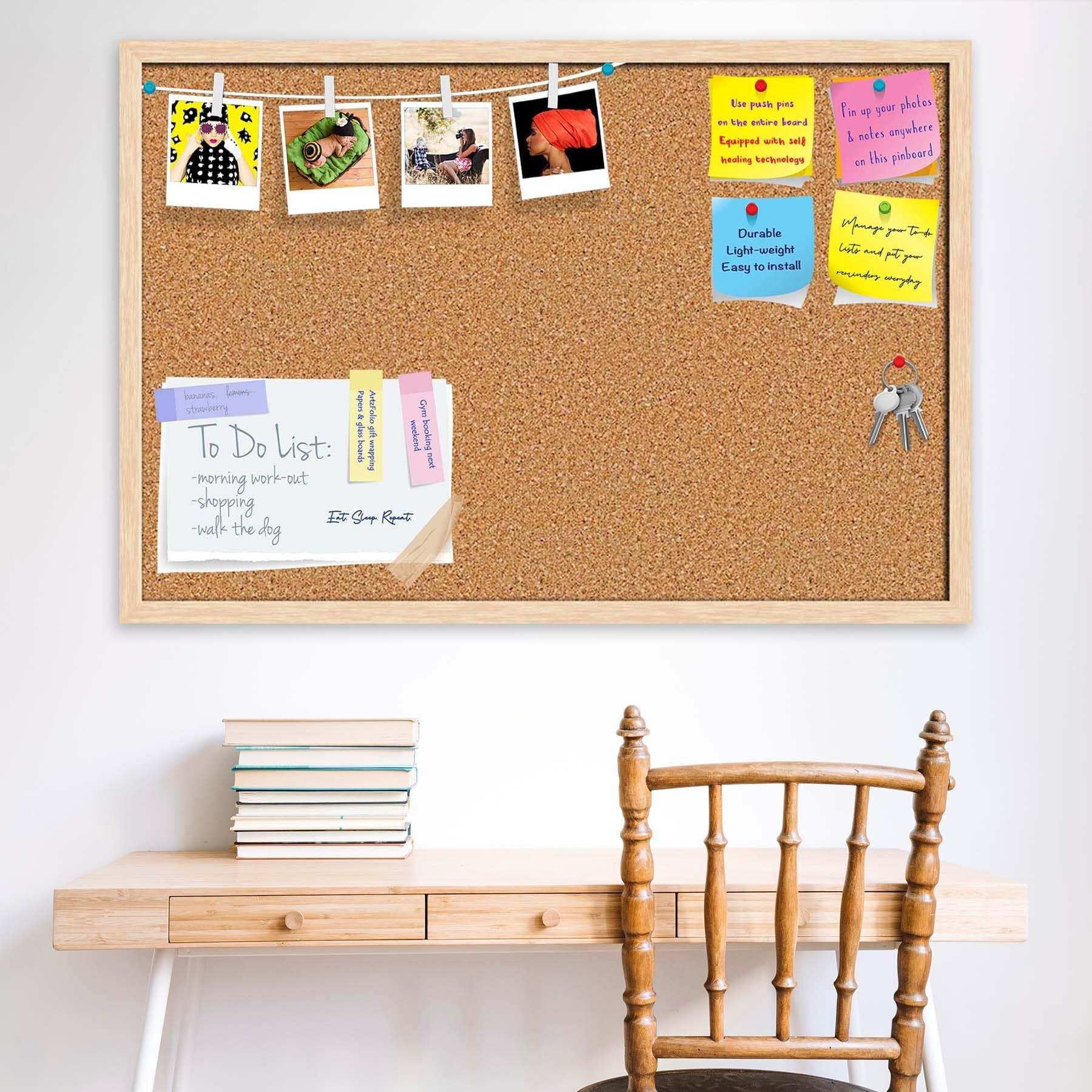 ArtzFolio Cork Board | Bulletin Board Notice Pin Board | Vision Soft Board Combo with Thumb Push Pins & Sticky Notes | Natural Brown Frame | 30 x 20 inch (76 x 51 cms)